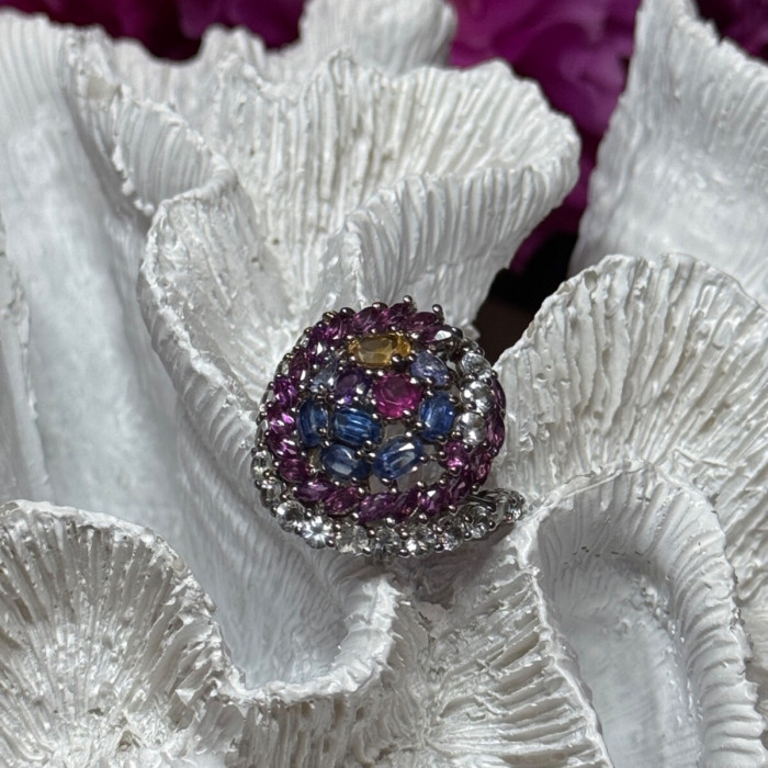 925 Sterling Silver Tourmalines Magic Ring Size 8