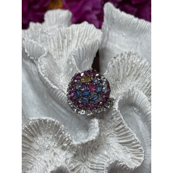 925 Sterling Silver Tourmalines Magic Ring Size 8