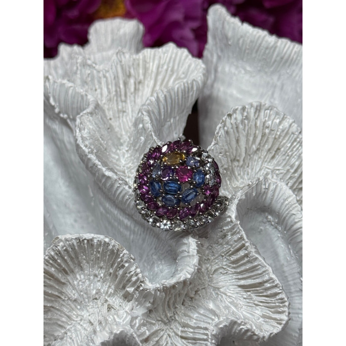 925 Sterling Silver Tourmalines Magic Ring Size 8