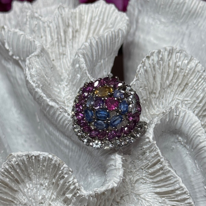 925 Sterling Silver Tourmalines Magic Ring Size 8