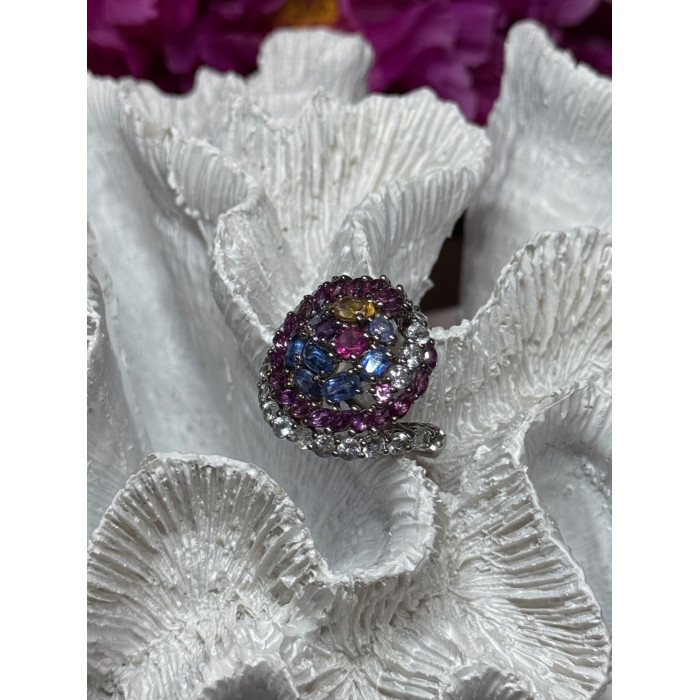 925 Sterling Silver Tourmalines Magic Ring Size 8