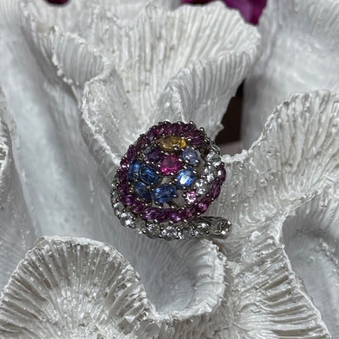 925 Sterling Silver Tourmalines Magic Ring Size 8