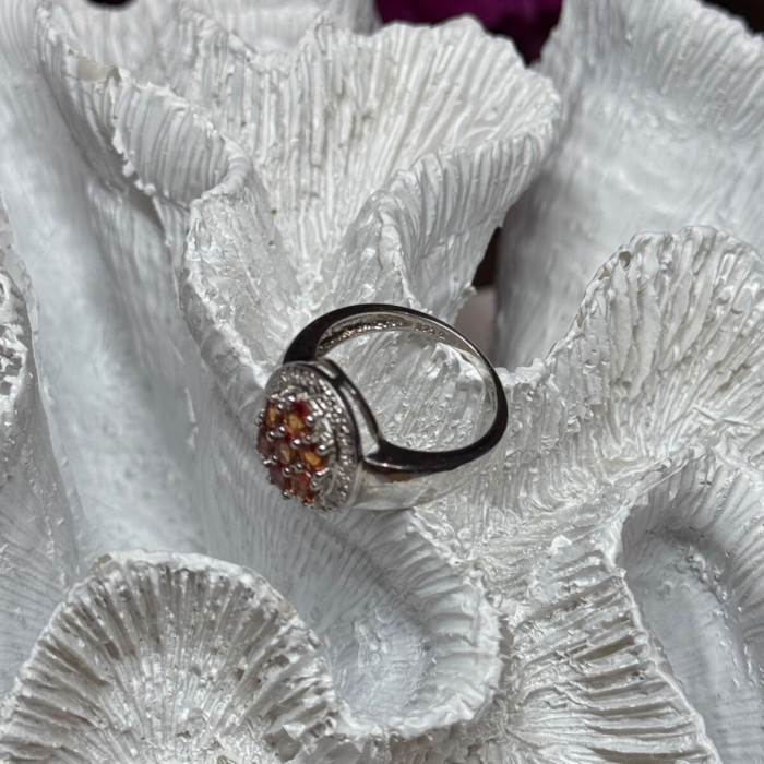 925 Sterling Silver Orange Citrine Ring Size 7.5