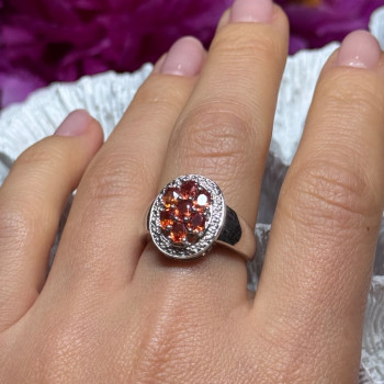 925 Sterling Silver Orange Citrine Ring Size 7.5
