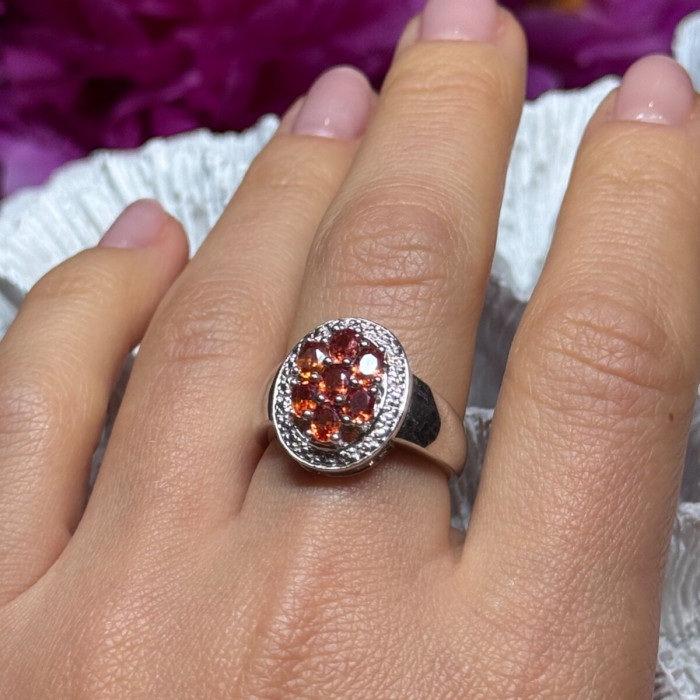925 Sterling Silver Orange Citrine Ring Size 7.5