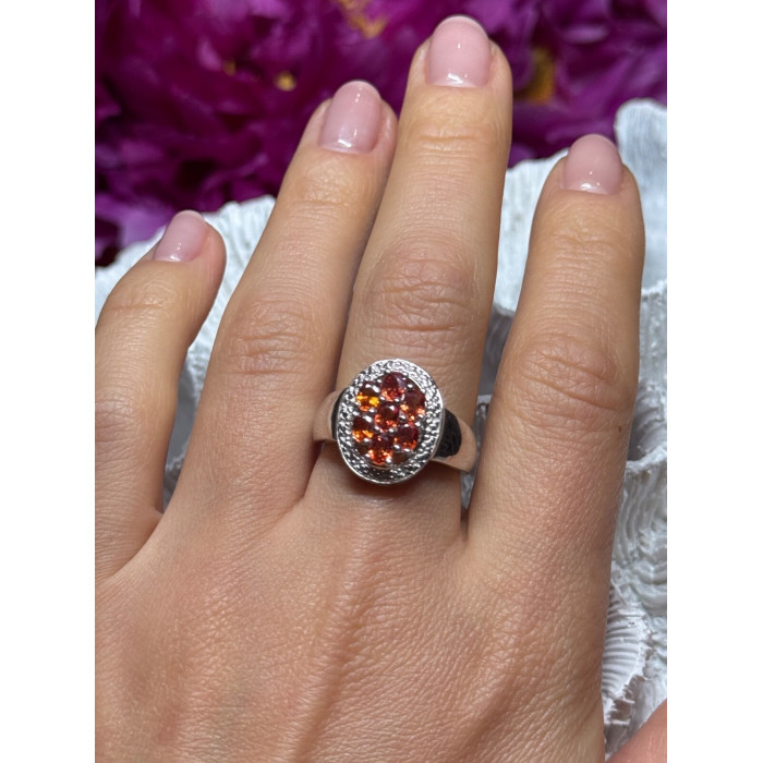 925 Sterling Silver Orange Citrine Ring Size 7.5