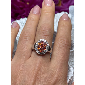 925 Sterling Silver Orange Citrine Ring Size 7.5