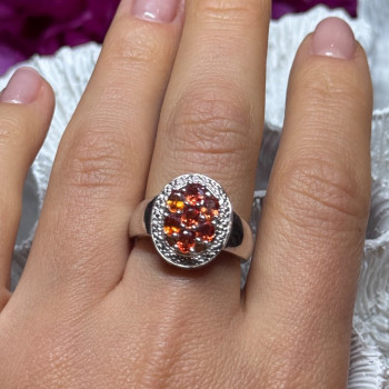 925 Sterling Silver Orange Citrine Ring Size 7.5
