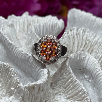 925 Sterling Silver Orange Citrine Ring Size 7.5