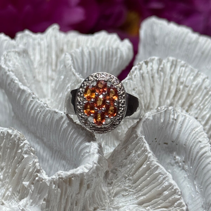 925 Sterling Silver Orange Citrine Ring Size 7.5