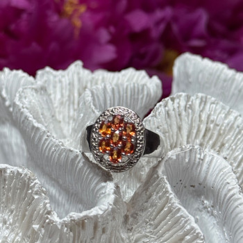 925 Sterling Silver Orange Citrine Ring Size 7.5