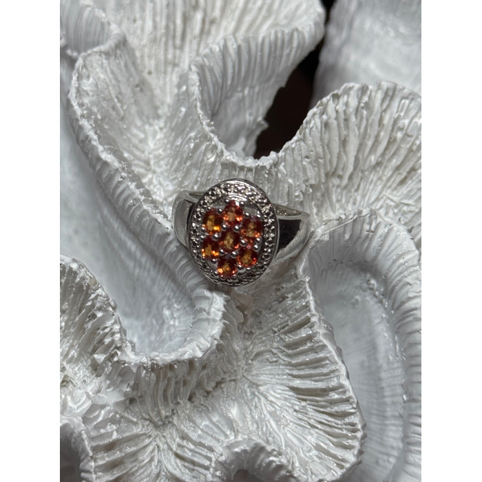 925 Sterling Silver Orange Citrine Ring Size 7.5