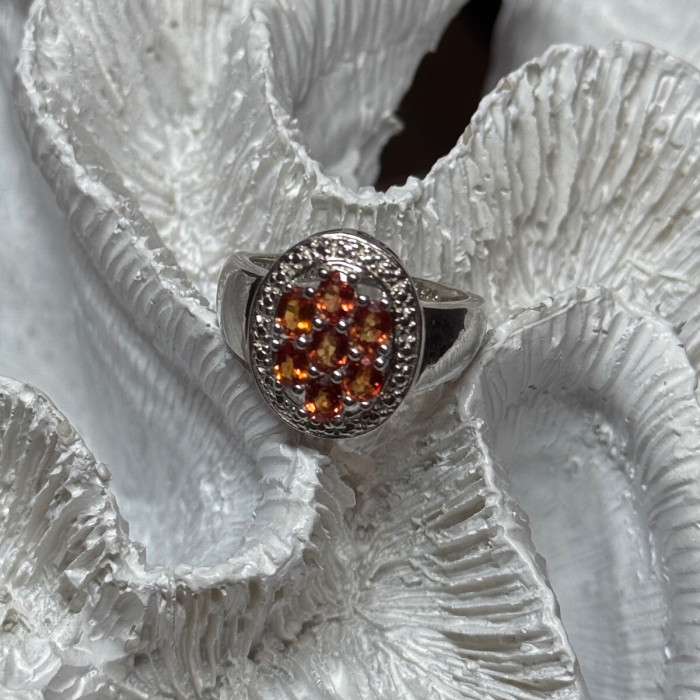 925 Sterling Silver Orange Citrine Ring Size 7.5