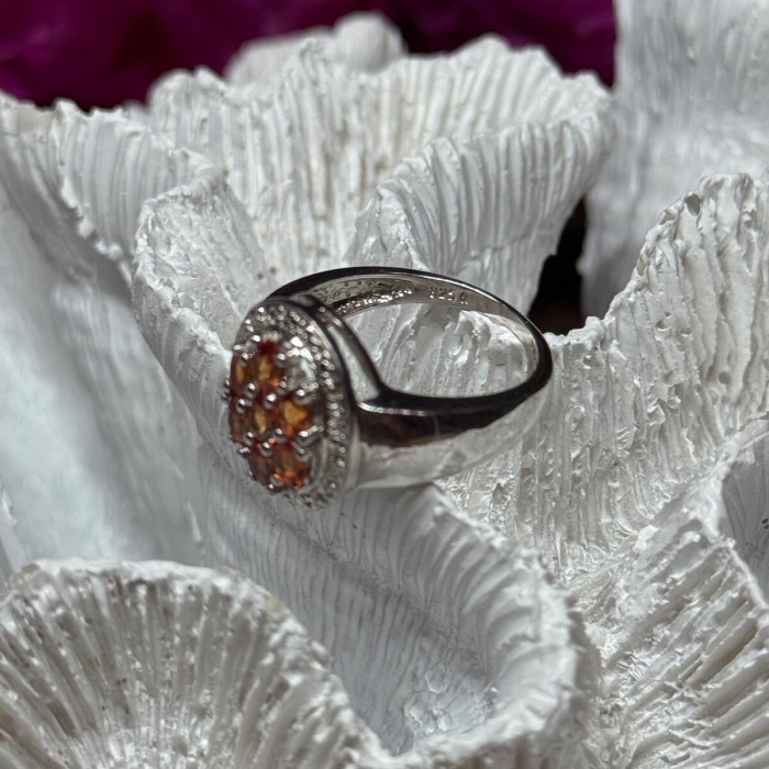 925 Sterling Silver Orange Citrine Ring Size 7.5