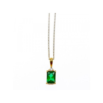 925 Sterling Silver Gold Plated Emerald & Goshenite Chain With Pendant