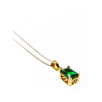925 Sterling Silver Gold Plated Emerald & Goshenite Chain With Pendant
