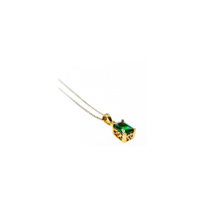 925 Sterling Silver Gold Plated Emerald & Goshenite Chain With Pendant