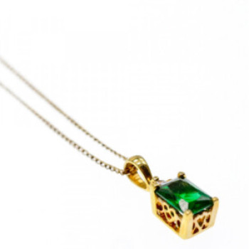 925 Sterling Silver Gold Plated Emerald & Goshenite Chain With Pendant