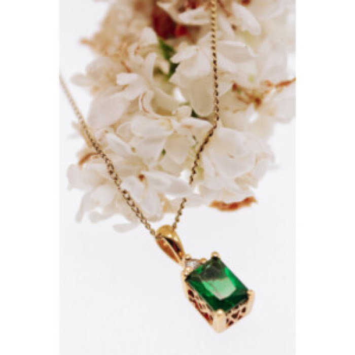 925 Sterling Silver Gold Plated Emerald & Goshenite Chain With Pendant