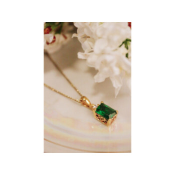 925 Sterling Silver Gold Plated Emerald & Goshenite Chain With Pendant