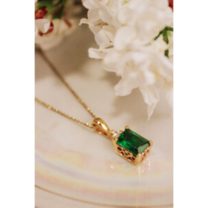 925 Sterling Silver Gold Plated Emerald & Goshenite Chain With Pendant