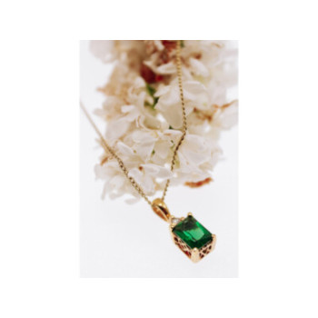 925 Sterling Silver Gold Plated Emerald & Goshenite Chain With Pendant