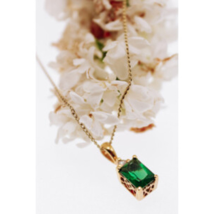 925 Sterling Silver Gold Plated Emerald & Goshenite Chain With Pendant