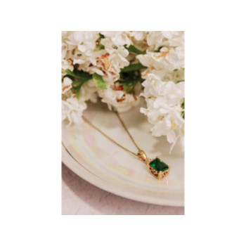 925 Sterling Silver Gold Plated Emerald & Goshenite Chain With Pendant