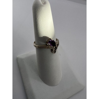 925 Sterling Silver With Amethyst & Marcasite Ring Size 5.5