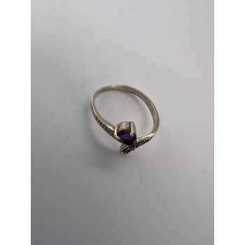 925 Sterling Silver With Amethyst & Marcasite Ring Size 5.5