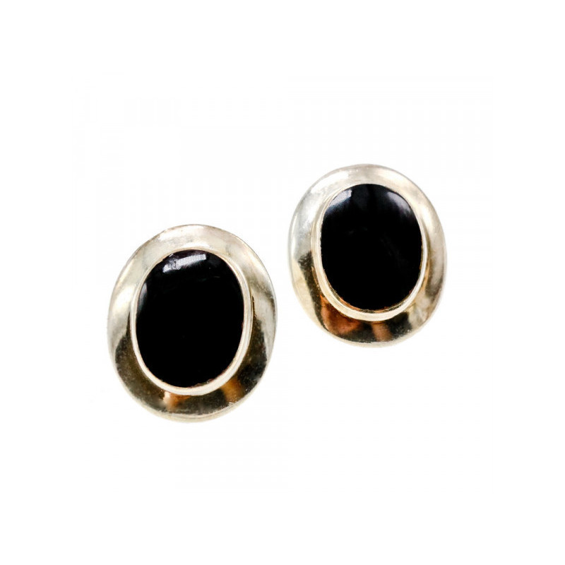 925 Sterling Silver Black Nephrite Classic Earrings