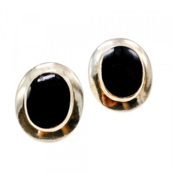 925 Sterling Silver Black Nephrite Classic Earrings