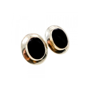 925 Sterling Silver Black Nephrite Classic Earrings