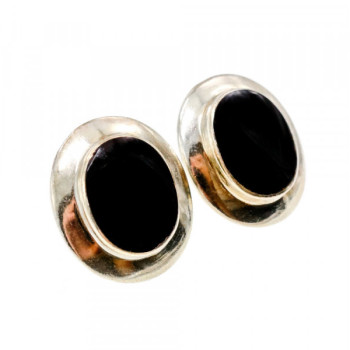 925 Sterling Silver Black Nephrite Classic Earrings