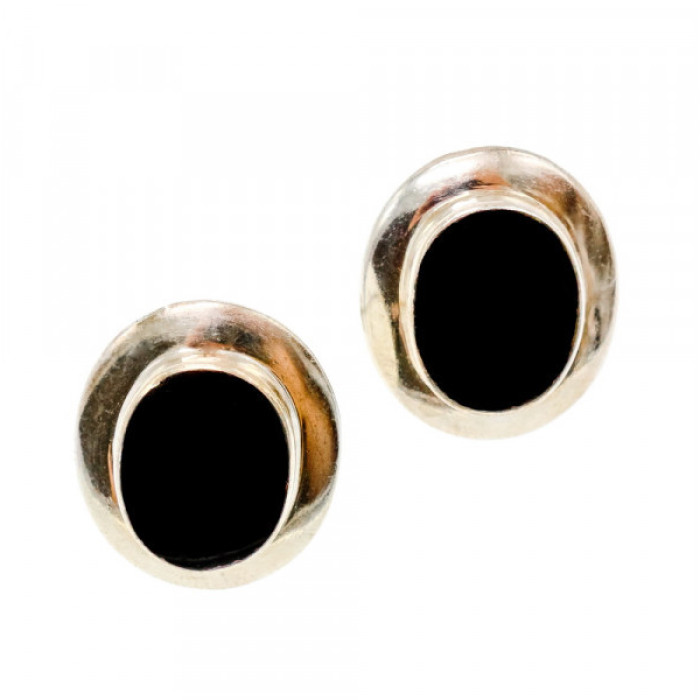 925 Sterling Silver Black Nephrite Classic Earrings