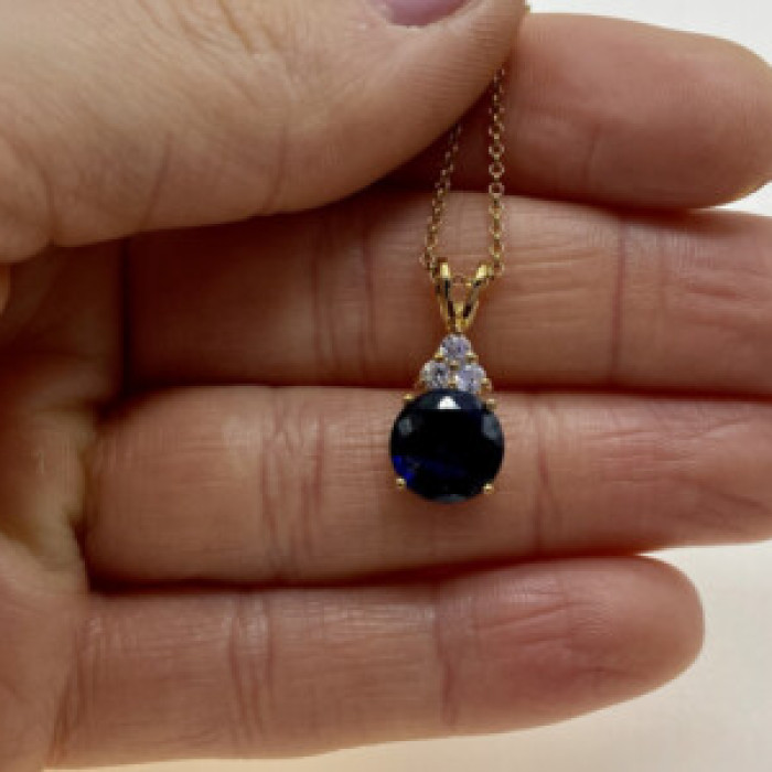 925 Sterling Silver Gold Plated Spinel & CZ Chain With Pendant