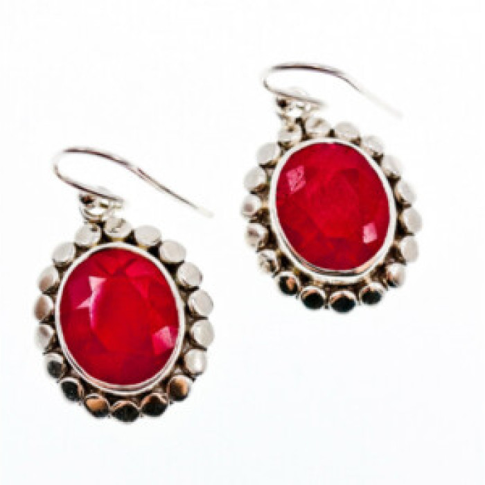 925 Sterling Silver Ruby Earrings
