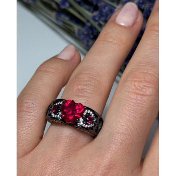 925 Sterling Silver Spinel & CZ Ring Size 6
