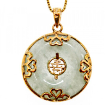 925 Sterling Silver Gold Plated Nephrite Chain With Pendant Italy
