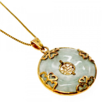 925 Sterling Silver Gold Plated Nephrite Chain With Pendant Italy