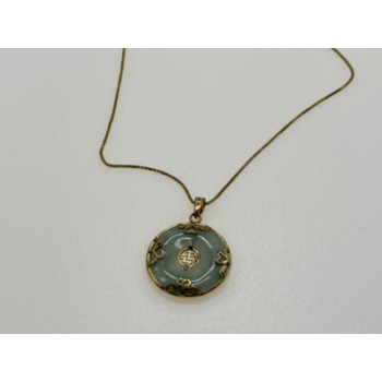 925 STERLING SILVER GOLD PLATED NEPHRITE CHAIN WITH PENDANT ITALY