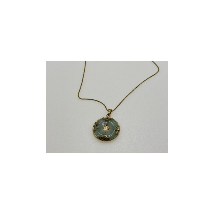 925 STERLING SILVER GOLD PLATED NEPHRITE CHAIN WITH PENDANT ITALY