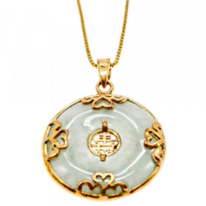 925 Sterling Silver Gold Plated Nephrite Chain With Pendant Italy