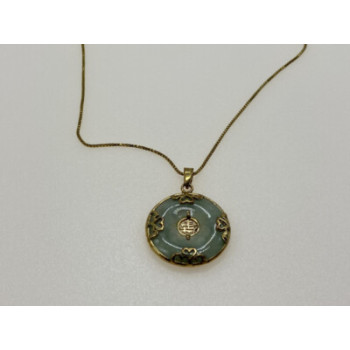 925 STERLING SILVER GOLD PLATED NEPHRITE CHAIN WITH PENDANT ITALY