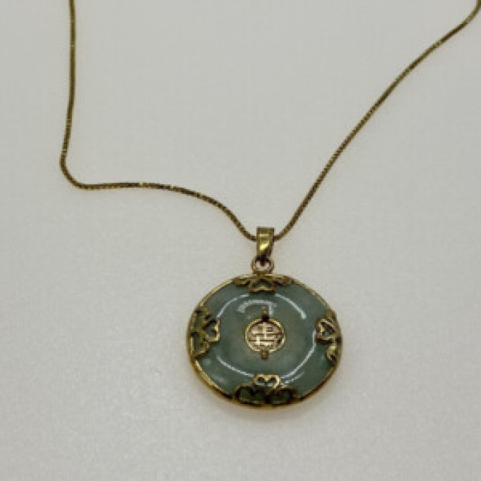 925 Sterling Silver Gold Plated Nephrite Chain With Pendant Italy
