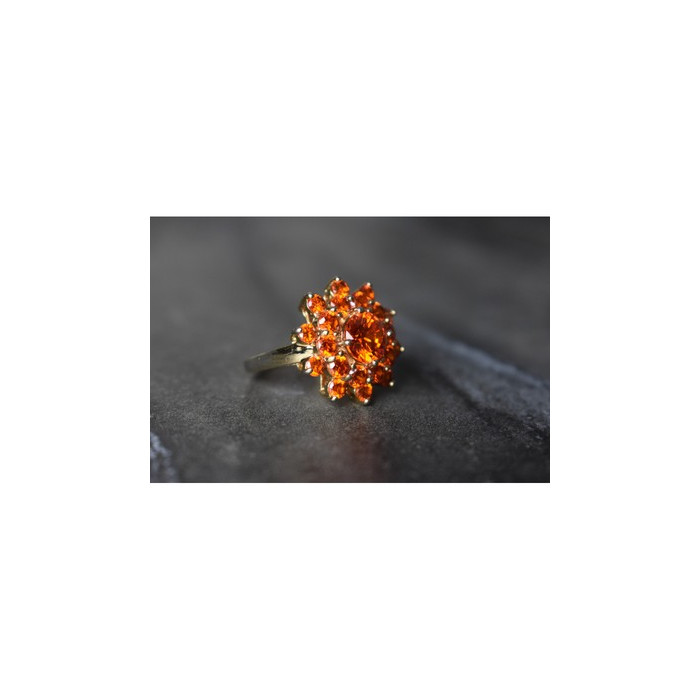 925 Sterling Silver Orange CZ Ring Size 8