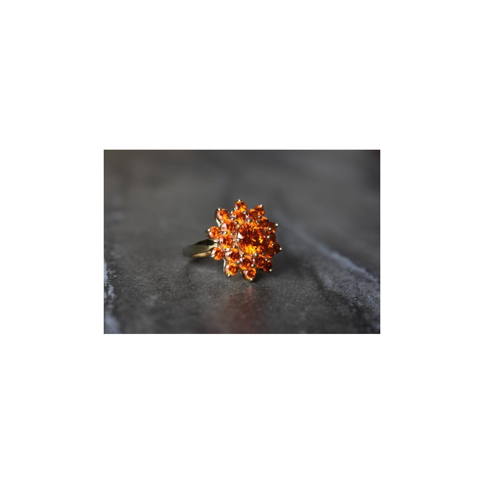 925 Sterling Silver Orange CZ Ring Size 8
