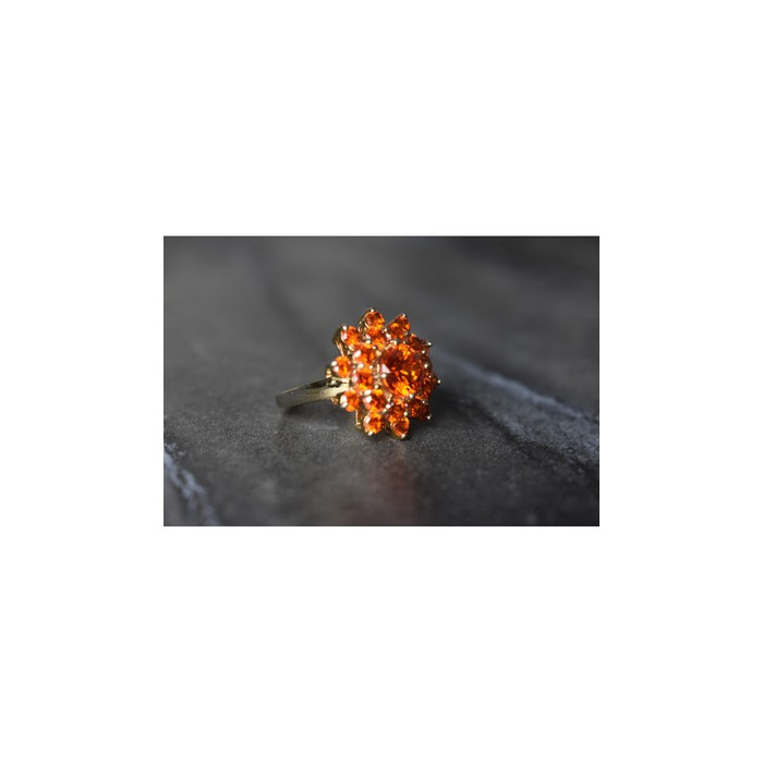 925 Sterling Silver Orange CZ Ring Size 8