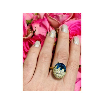 925 Sterling Silver Alpanite & CZ Ring Size 6.5