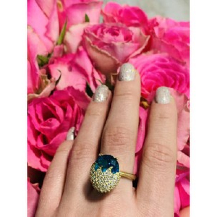 925 Sterling Silver Alpanite & CZ Ring Size 6.5